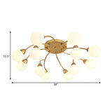 Modernist Amber/Cream/Smoky Glass Semi Flush Lamp - Gold Led Lighting Fixture