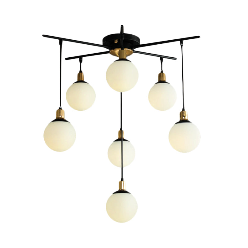 Contemporary Black Starburst Chandelier - Opal Glass Hanging Lamp For Bedroom (4/7/9 Light Options)