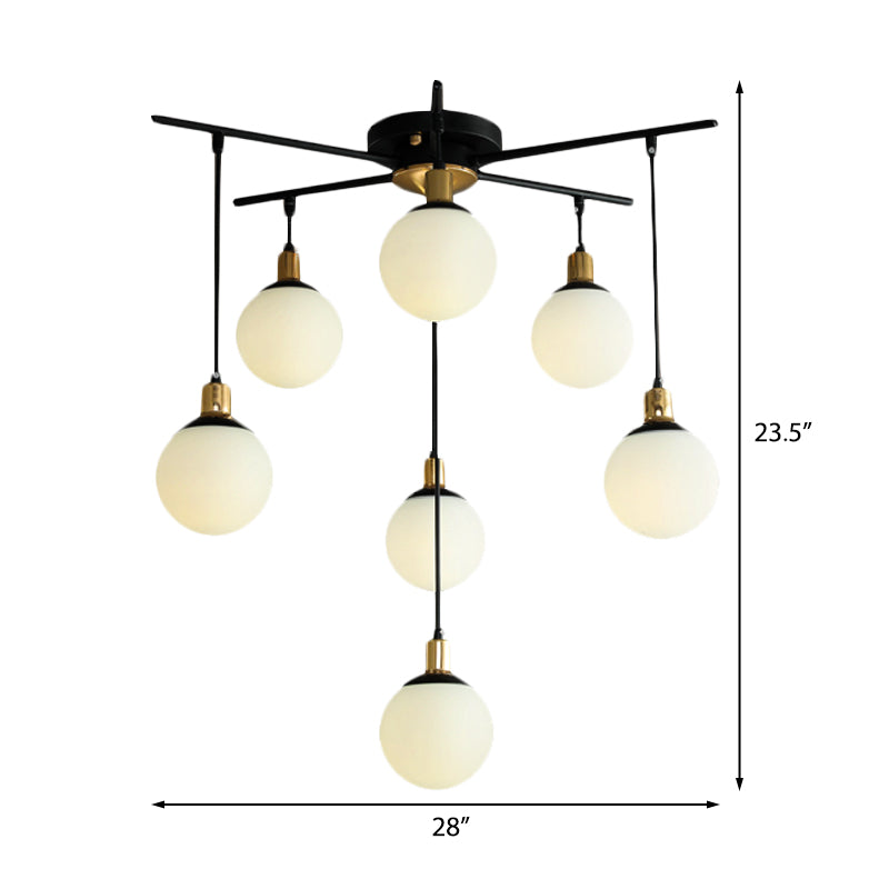 Modern Black Starburst Chandelier With Opal Glass - Elegant Hanging Lamp For Bedroom 4/7/9 Lights