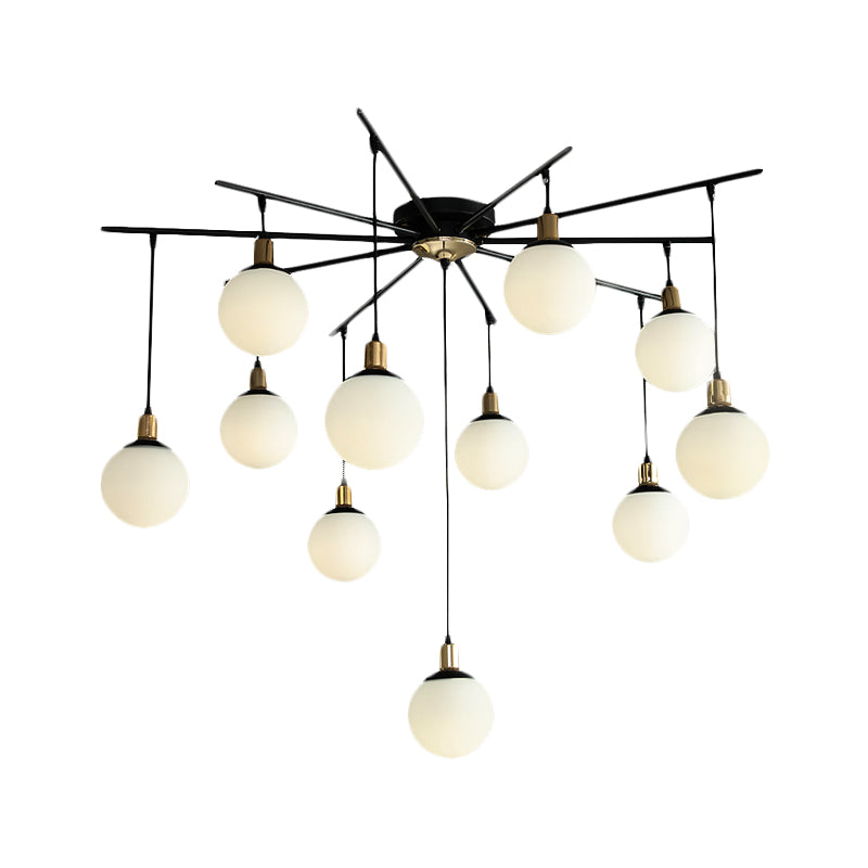Contemporary Black Starburst Chandelier - Opal Glass Hanging Lamp For Bedroom (4/7/9 Light Options)