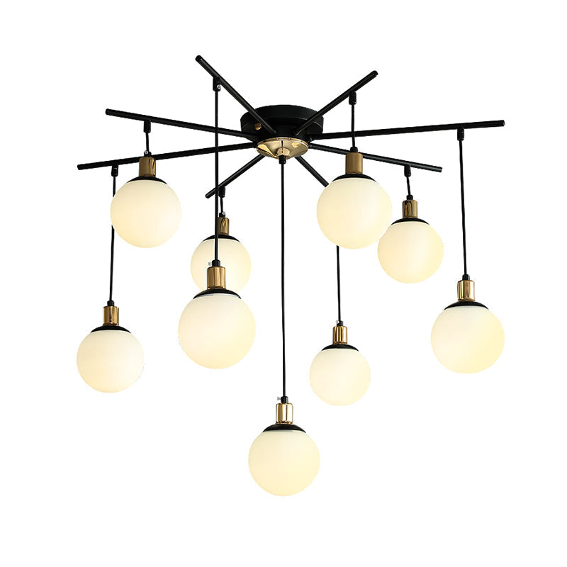 Contemporary Black Starburst Chandelier - Opal Glass Hanging Lamp For Bedroom (4/7/9 Light Options)