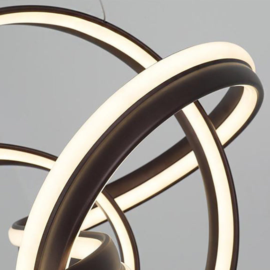 Modern Led Chandelier: Sleek Curve Design Acrylic White/Coffee Pendant Light For Living Room