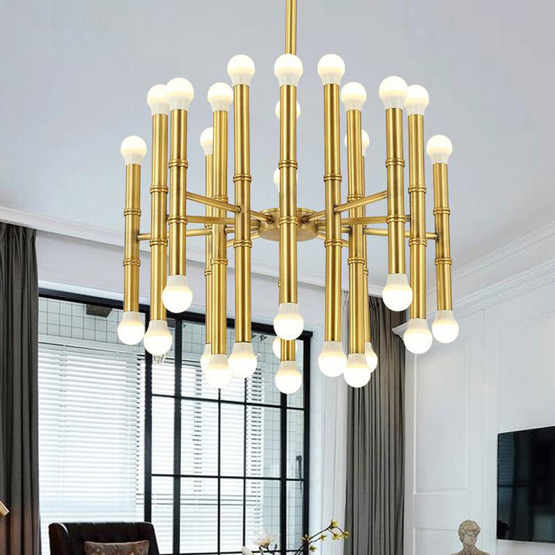 Modern Metal Flute Chandelier - 30 Lights Black/Silver/Gold Perfect For Living Room Gold