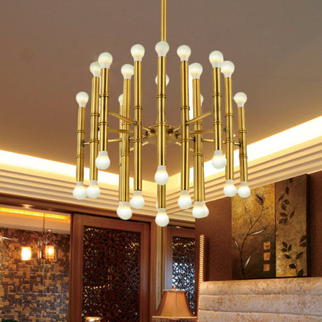 Modern Metal Flute Chandelier - 30 Lights Black/Silver/Gold Living Room Suspension Light
