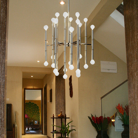 Modern Metal Flute Chandelier - 30 Lights Black/Silver/Gold Living Room Suspension Light Silver