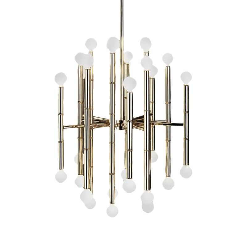 Modern Metal Flute Chandelier - 30 Lights Black/Silver/Gold Living Room Suspension Light