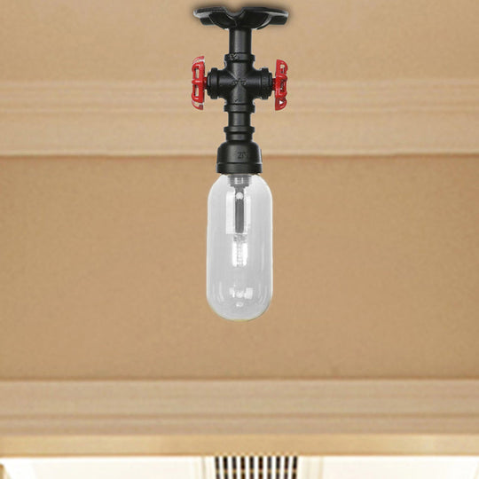 Industrial Clear Glass Semi - Flush Ceiling Light With Pipe Design Black / A