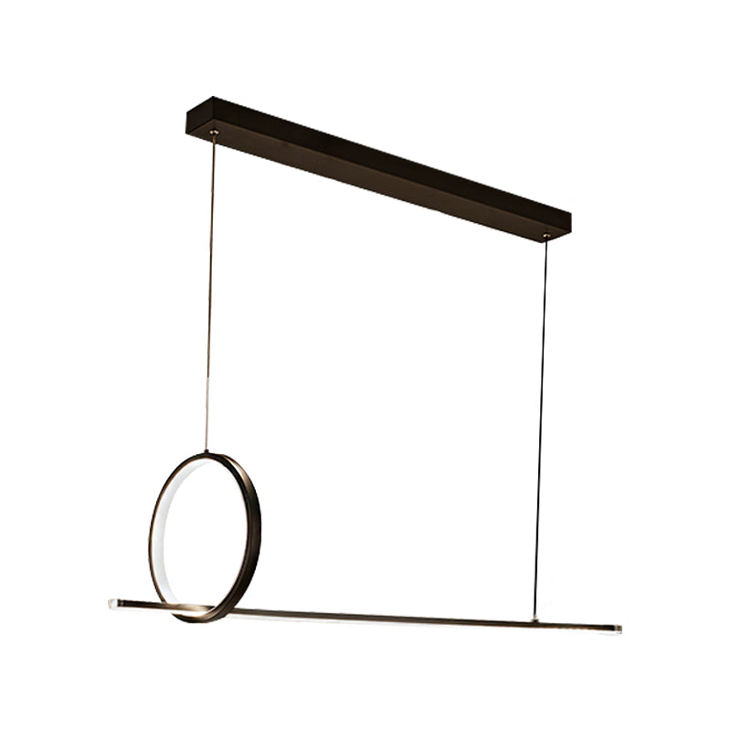 Simple Acrylic Linear And Ring Ceiling Chandelier - Black Hanging Light With Warm/White Glow