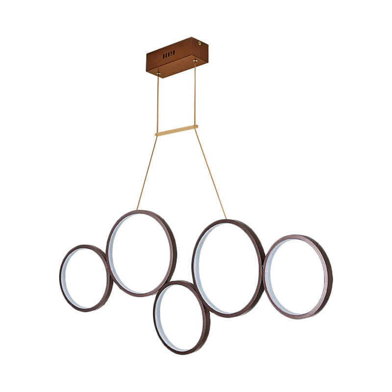 Simple Style Acrylic Multi-Ring Chandelier Lamp With 3/5 Lights - White/Coffee Hanging Light