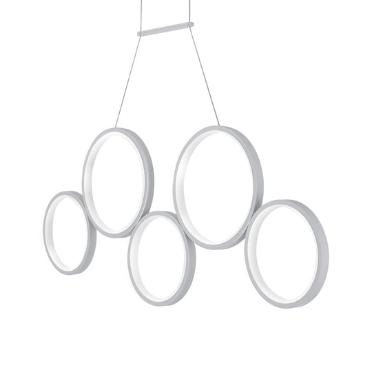 Simple Style Acrylic Multi-Ring Chandelier Lamp With 3/5 Lights - White/Coffee Hanging Light