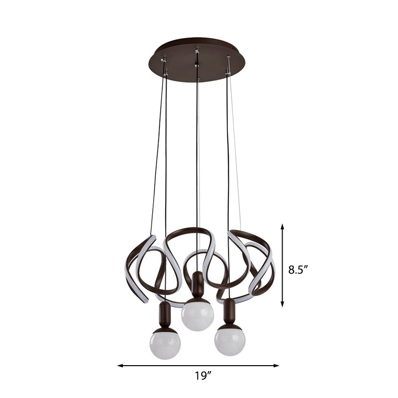 Modern Opal Glass Globe Chandelier Light - 3 Lights Coffee Hanging Design With Abstract Acrylic