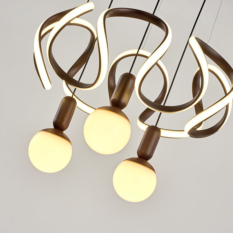 Modern Opal Glass Globe Chandelier Light - 3 Lights Coffee Hanging Design With Abstract Acrylic