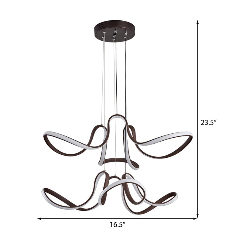 Modern Acrylic Coffee Led Chandelier: 2-Tier Curve Design For Dining Room
