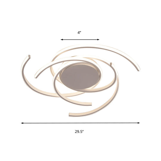 Contemporary 22/29.5 Wide Twisted Flush Mount Light - Led Acrylic Ceiling Lamp White/Black