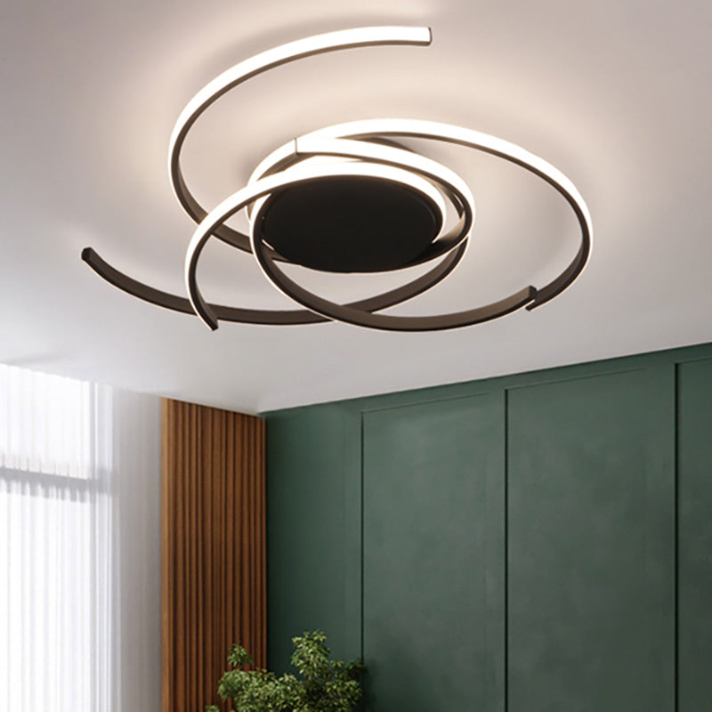 Contemporary 22/29.5 Wide Twisted Flush Mount Light - Led Acrylic Ceiling Lamp White/Black Black /