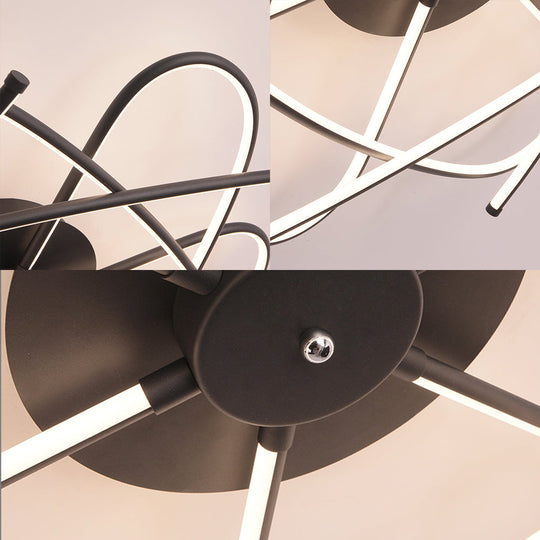 Twisted Flush Lighting Modernist Acrylic Led Ceiling Lamp Fixture In Black/Grey White/Warm Light