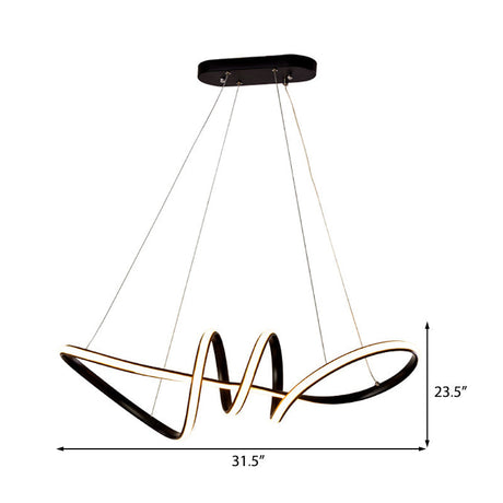 Minimalist Led Spiral Chandelier Light - Black Acrylic Hanging Kit For Dining Room
