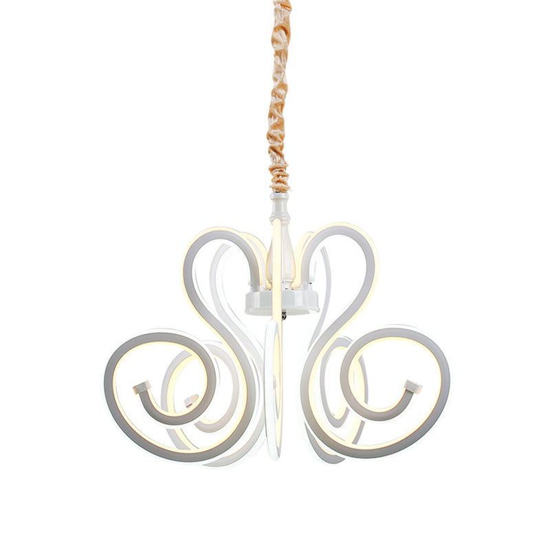 Contemporary Curly Acrylic Chandelier - White Led Ceiling Lamp For Dining Room