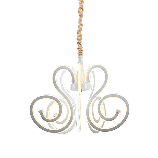 Contemporary Curly Acrylic Chandelier - White Led Ceiling Lamp For Dining Room
