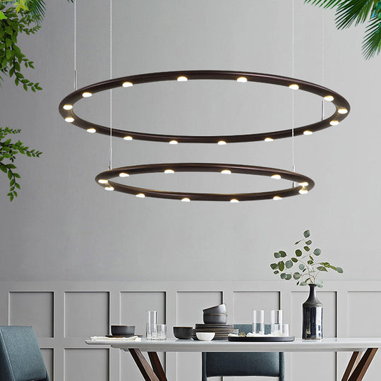 Modern Acrylic 1/2-Tier Led Ring Chandelier Light In Black/White For Bedroom: Warm/White Lighting