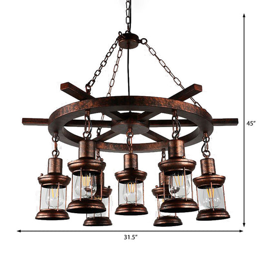 Clear Glass Vintage Style Kerosene Chandelier - 3/7-Light Bronze Pendant For Dining Room Lighting