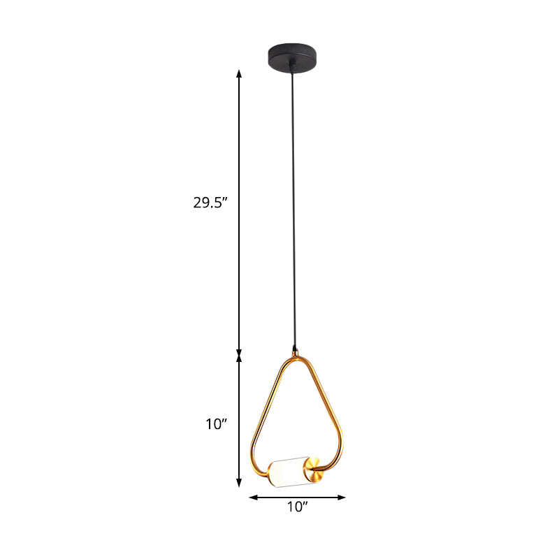Minimalistic Led Pendant Light With White Glass Cylinder Shade - Brass Triangle/Round/Square Ceiling