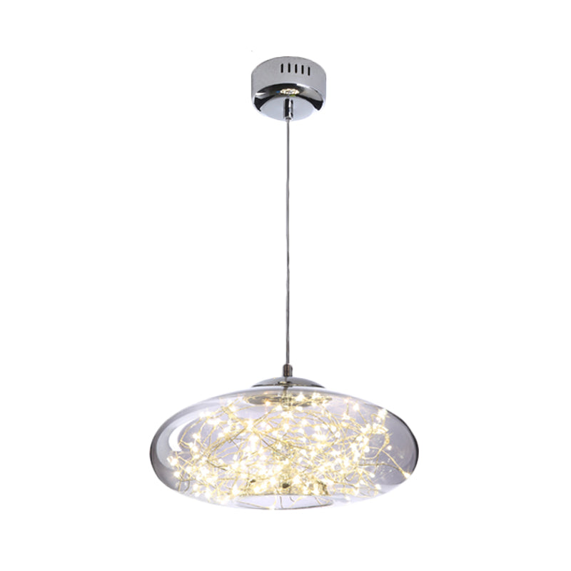Contemporary Led Pendant Light With Amber/Smoke Grey Glass Globe/Cylinder/Oval - Ideal For Living