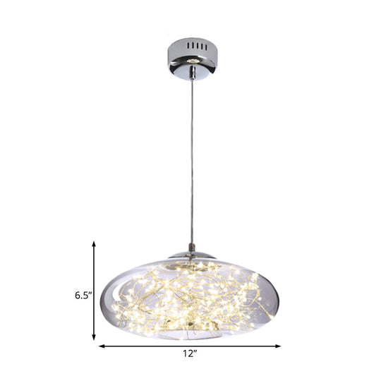 Contemporary Led Pendant Light With Elegant Amber/Smoke Grey Glass Globe/Cylinder/Oval Design For