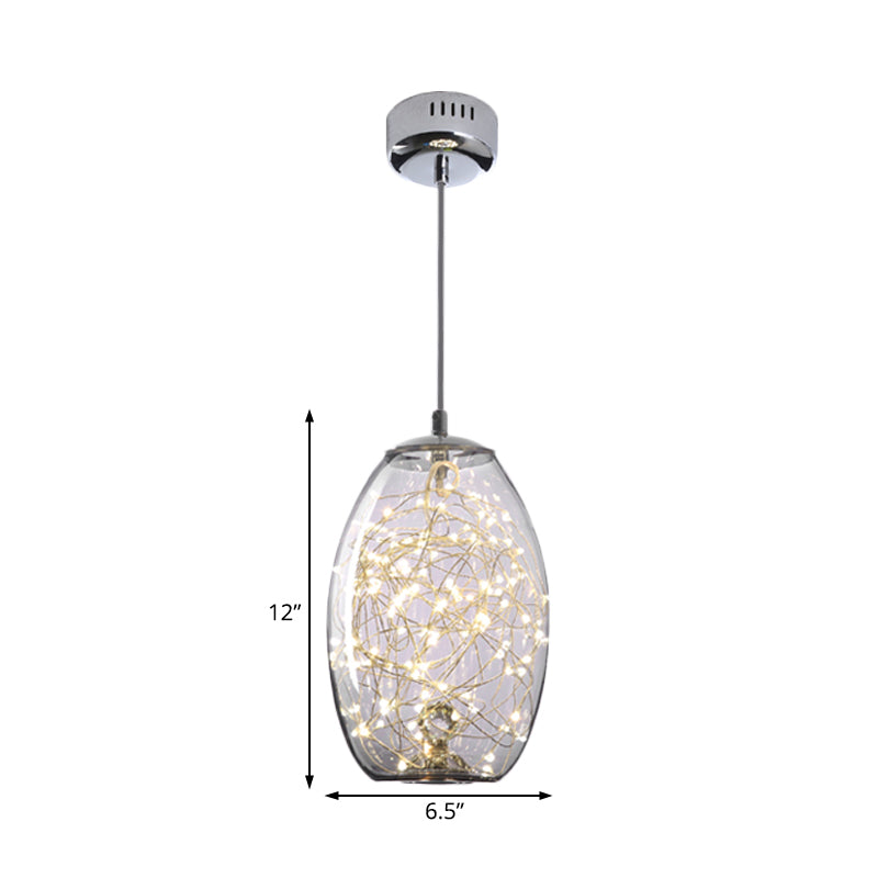 Contemporary Led Pendant Light With Amber/Smoke Grey Glass Globe/Cylinder/Oval - Ideal For Living