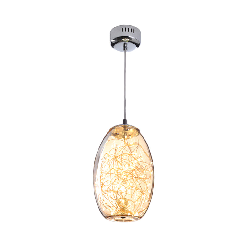 Contemporary Led Pendant Light With Amber/Smoke Grey Glass Globe/Cylinder/Oval - Ideal For Living