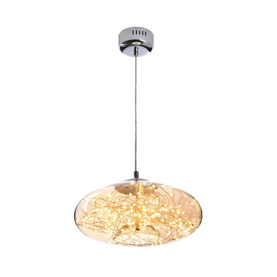Contemporary Led Pendant Light With Elegant Amber/Smoke Grey Glass Globe/Cylinder/Oval Design For