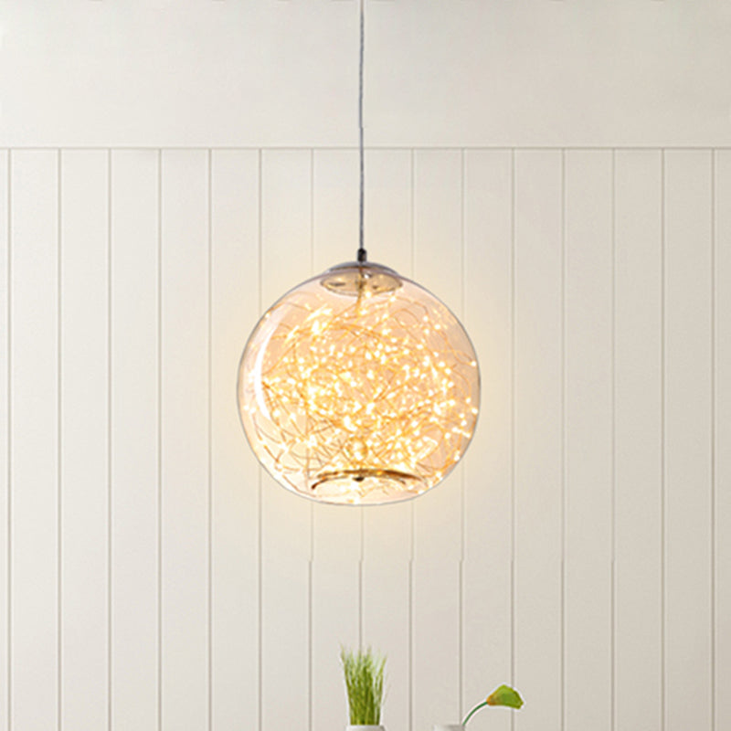 Contemporary Led Pendant Light With Elegant Amber/Smoke Grey Glass Globe/Cylinder/Oval Design For