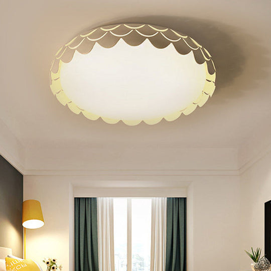 Contemporary Metal White Led Ceiling Lamp With Fish Scale Design - Ideal For Dining Room