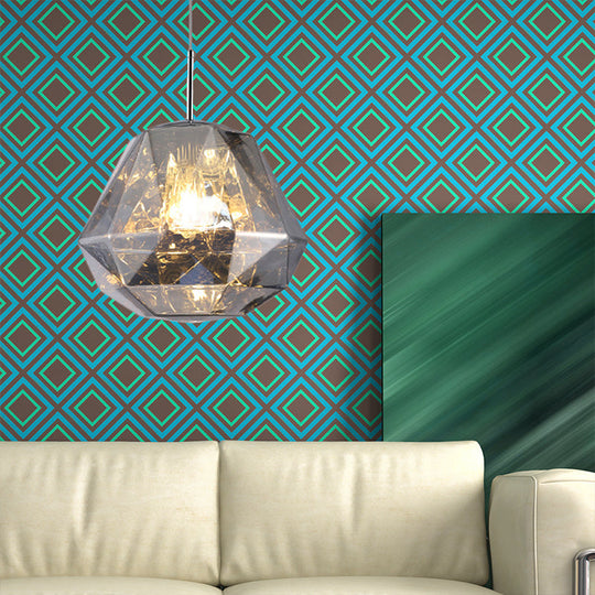 Modern Pendant Lamp With Acrylic Diamond Shade - Black/Silver/Blue Silver