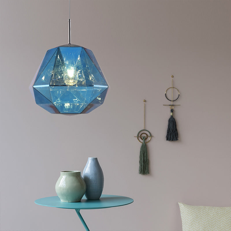 Modern Pendant Lamp With Acrylic Diamond Shade - Black/Silver/Blue