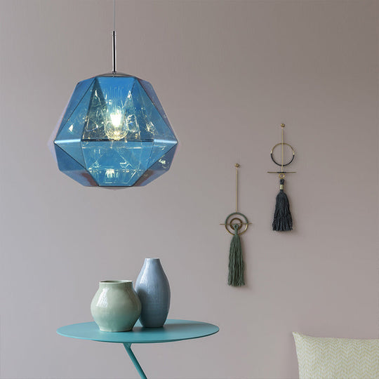 Modern Pendant Lamp With Acrylic Diamond Shade - Black/Silver/Blue