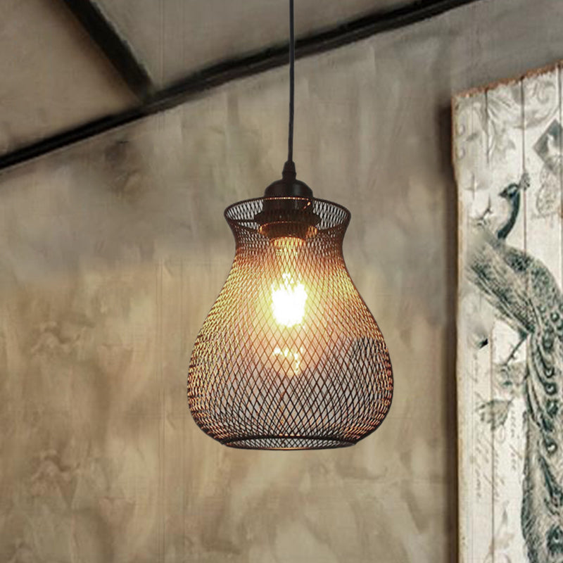 Industrial Black Wire Cage Pendant Light - Modern Dining Room Hanging Fixture / B