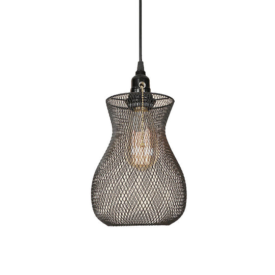 Industrial Black Wire Cage Pendant Light - Modern Dining Room Hanging Fixture / A