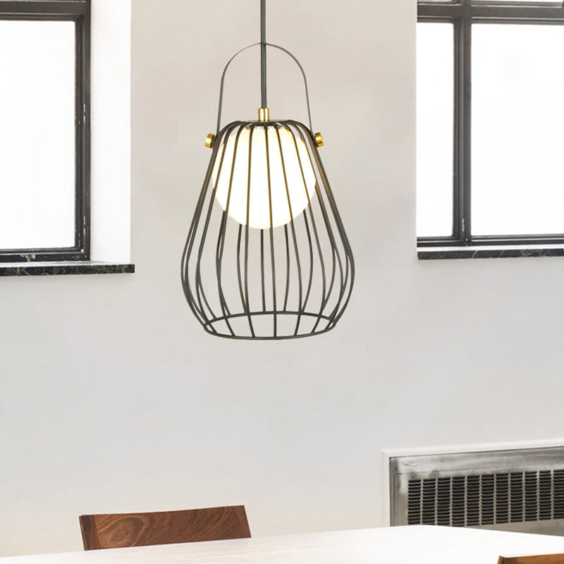 Gourd Cage Pendant Light Kit - Minimalist Metal Hanging Ceiling (1 Light) In Black/White/Rose Gold