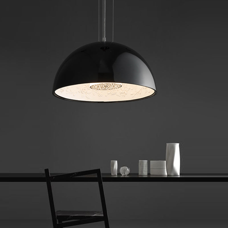 Modern Dome Pendant Lamp With Flower Pattern And Metallic Finish - Available In 3 Sizes Black / 16