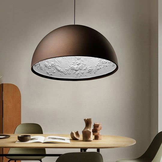 Modern Dome Pendant Lamp With Flower Pattern And Metallic Finish - Available In 3 Sizes Coffee / 16