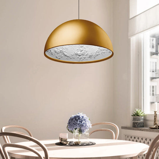Dome Shade Pendant Lamp With Floral Interior Modern Metal Ceiling Light 1 Gold/Coffee/Black