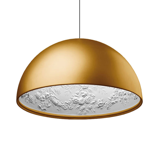 Modern Dome Pendant Lamp With Flower Pattern And Metallic Finish - Available In 3 Sizes