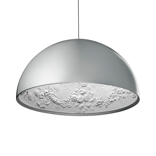 Modern Dome Pendant Lamp With Flower Pattern And Metallic Finish - Available In 3 Sizes