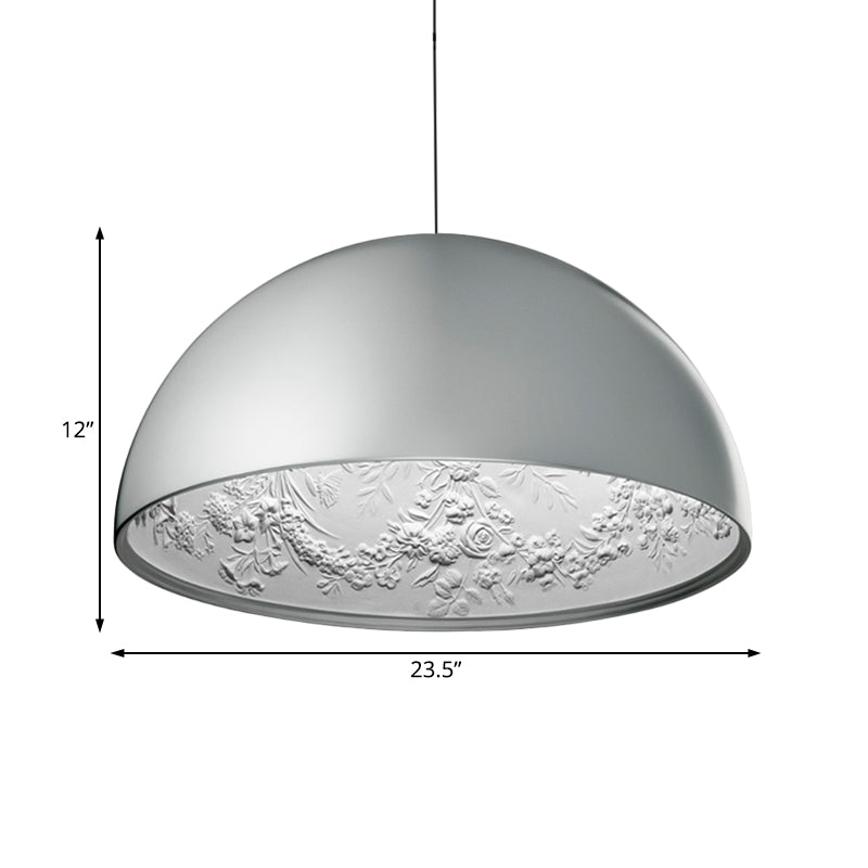 Modern Dome Pendant Lamp With Flower Pattern And Metallic Finish - Available In 3 Sizes