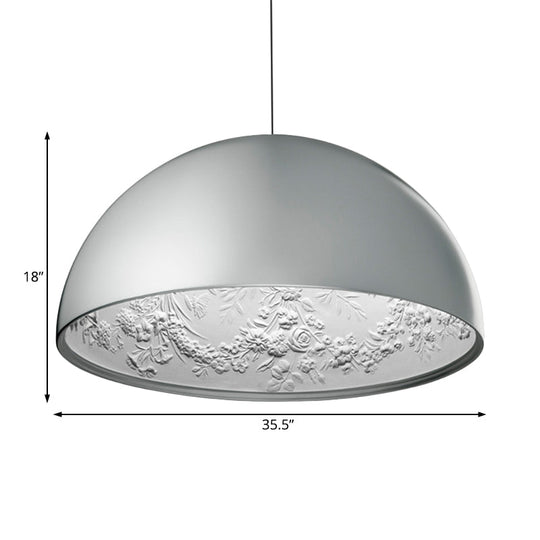 Modern Dome Pendant Lamp With Flower Pattern And Metallic Finish - Available In 3 Sizes