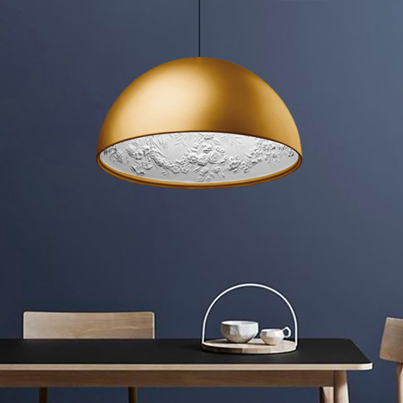 Modern Dome Pendant Lamp With Flower Pattern And Metallic Finish - Available In 3 Sizes