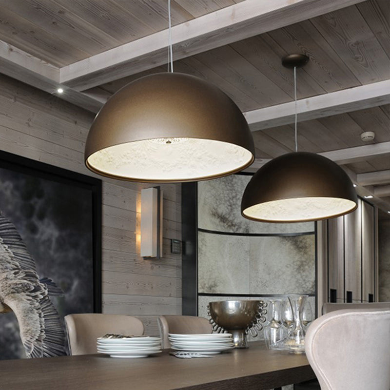 Dome Shade Pendant Lamp With Floral Interior Modern Metal Ceiling Light 1 Gold/Coffee/Black