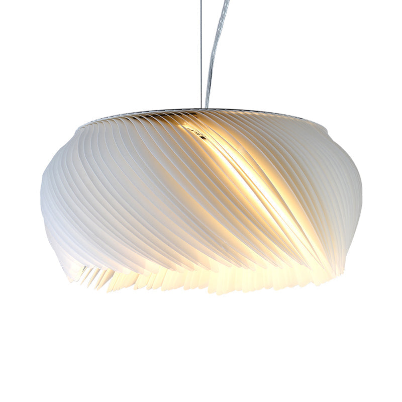 Simple White Drum Pendant Light For Living Room - 1-Light Plastic Hanging Fixture