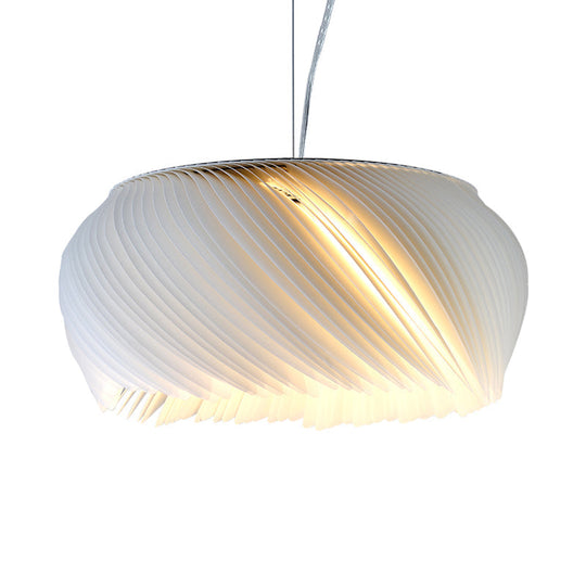 Simple White Drum Pendant Light For Living Room - 1-Light Plastic Hanging Fixture